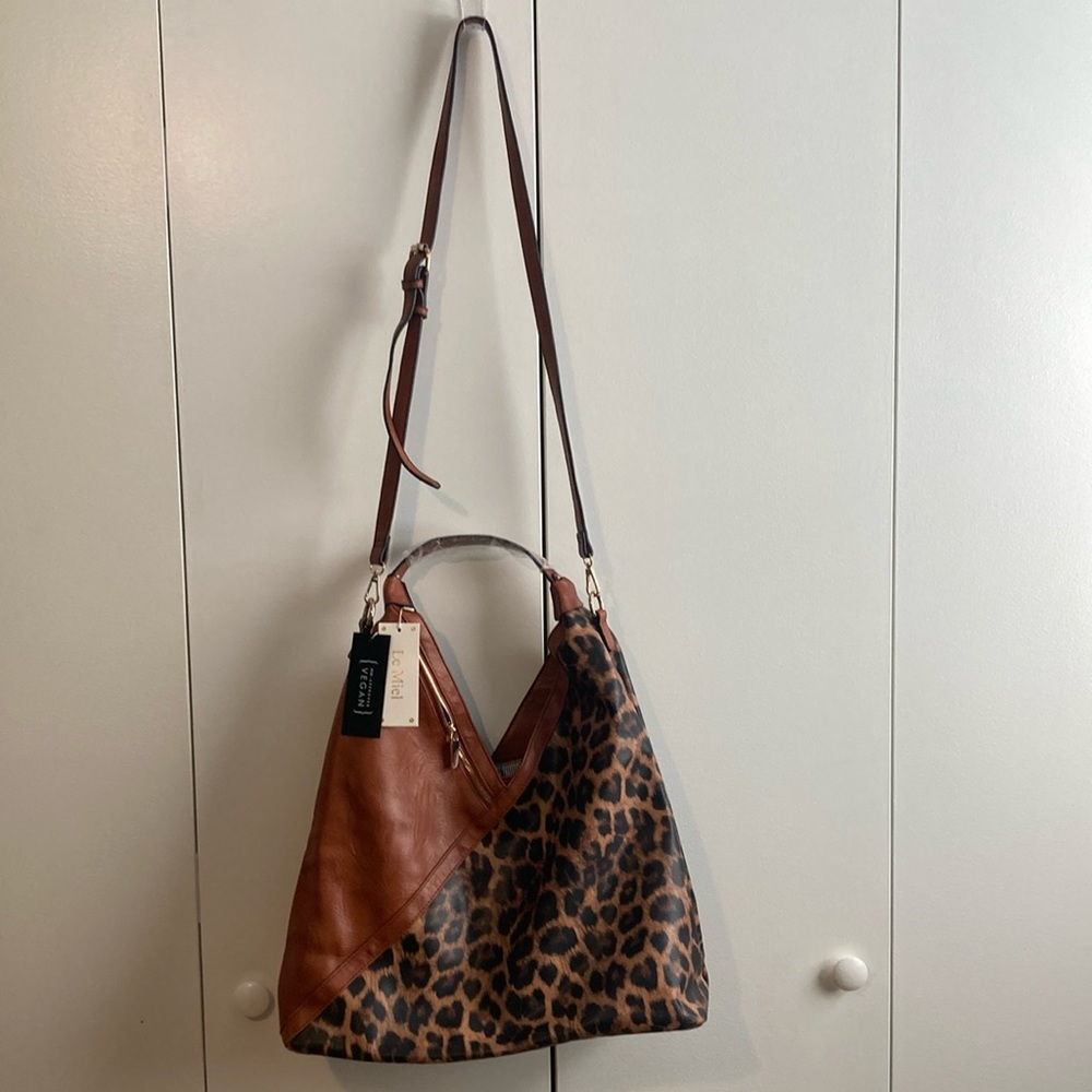 Le Miel PeTA-Approved Vegan Leopard Accent Two-Way Hobo NWT